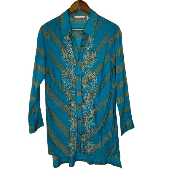 Soft Surroundings Tie Dye Embroidered Button Down Tunic Top Small Boho Beach - Picture 1 of 8